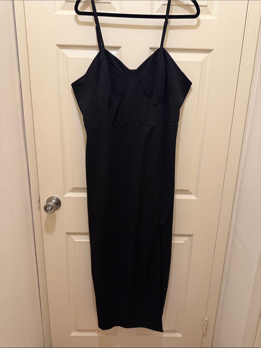 Inspired Hearts Black Midi Slip Dress with Spaghetti Straps